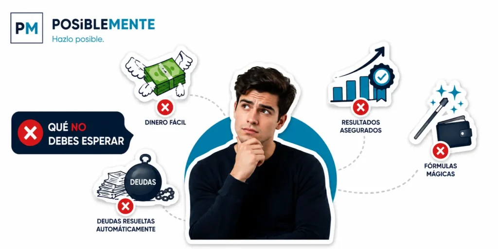 Joven analizando con prudencia qué puede aprender en cuatro clases de educación financiera.